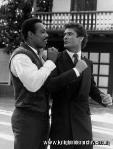 Ken Norton with David Hasselhoff on set